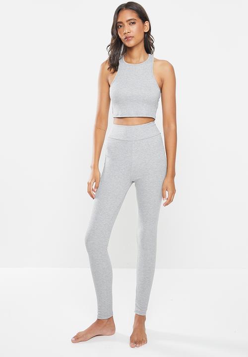 Missguided - Crop legging rib lounge set - grey