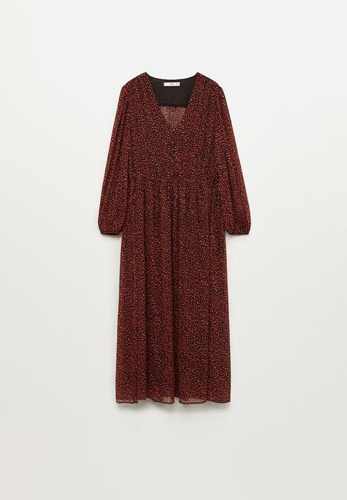 MANGO - Dress garden - red & black