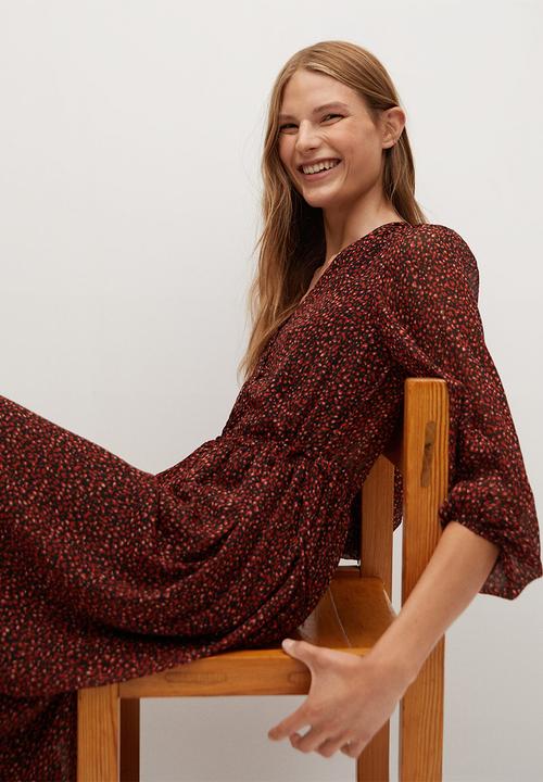 MANGO - Dress garden - red & black