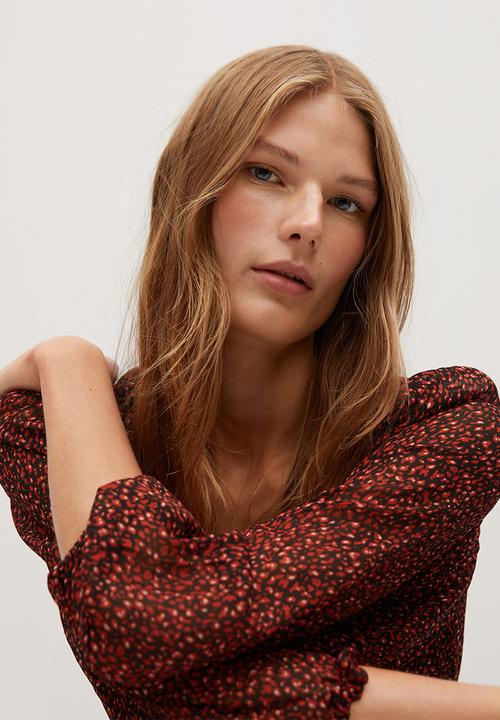 MANGO - Dress garden - red & black