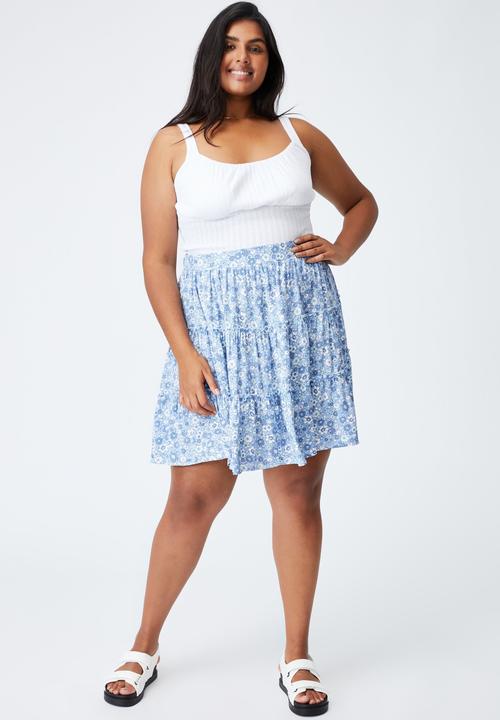 Cotton On - Curve sky skater mini skirt - windsome ditsy dusk blue