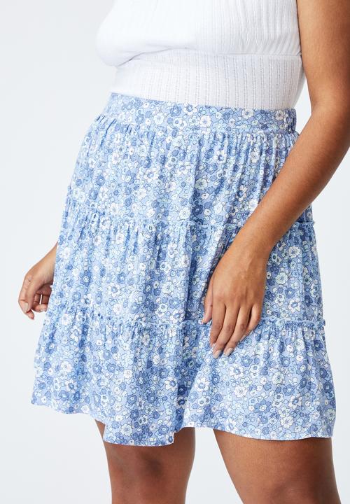 Cotton On - Curve sky skater mini skirt - windsome ditsy dusk blue