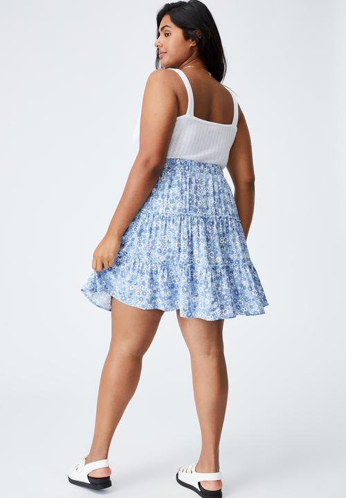Cotton On - Curve sky skater mini skirt - windsome ditsy dusk blue