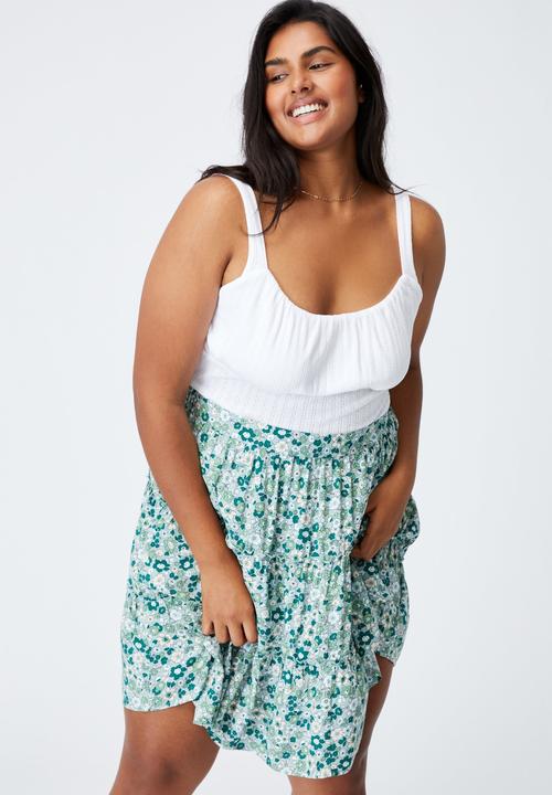 Cotton On - Curve sky skater mini skirt - windsome ditsy lush green