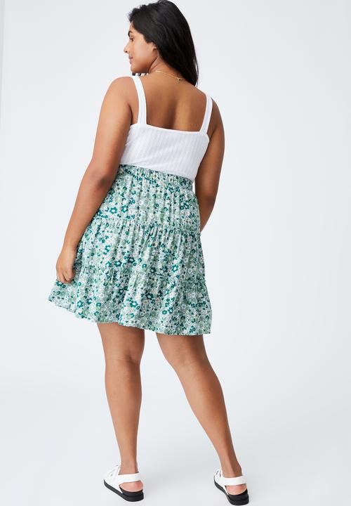 Cotton On - Curve sky skater mini skirt - windsome ditsy lush green