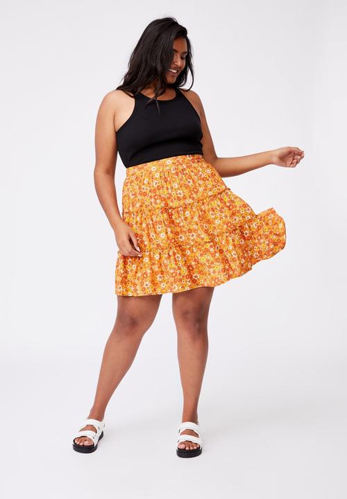 Cotton On - Curve sky skater mini skirt - windsome ditsy retro yellow