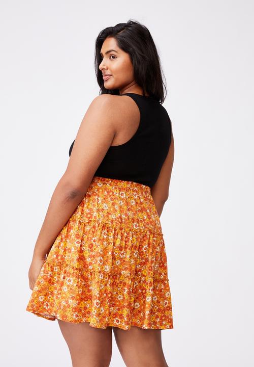 Cotton On - Curve sky skater mini skirt - windsome ditsy retro yellow