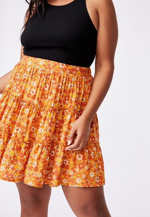 Cotton On - Curve sky skater mini skirt - windsome ditsy retro yellow