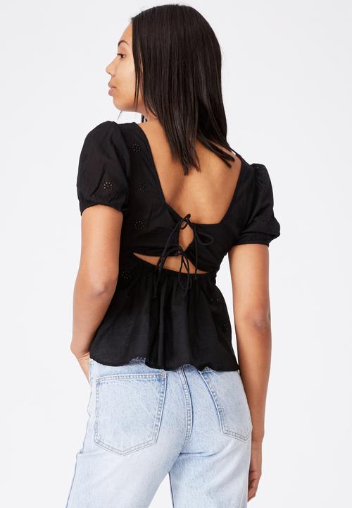 Cotton On - Maggie tie back babydoll blouse - black