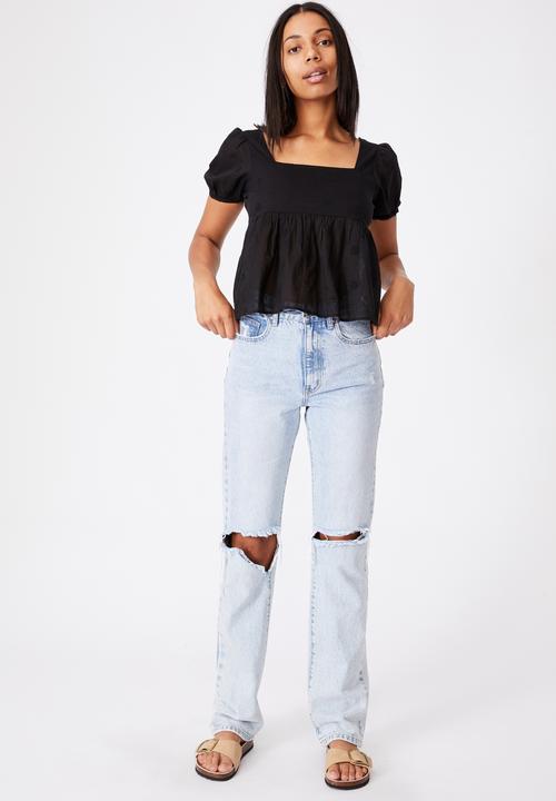 Cotton On - Maggie tie back babydoll blouse - black