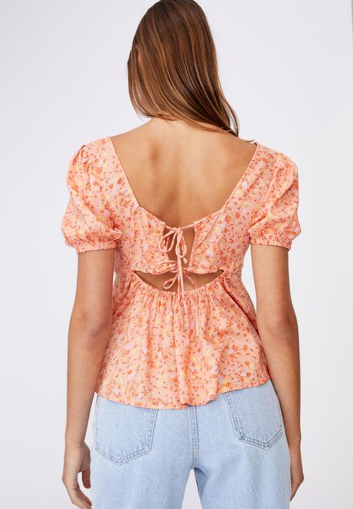Cotton On - Maggie tie back babydoll blouse - libby ditsy melon