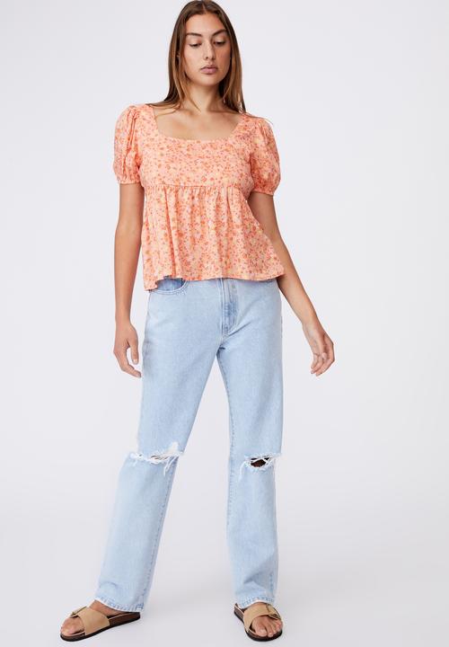 Cotton On - Maggie tie back babydoll blouse - libby ditsy melon