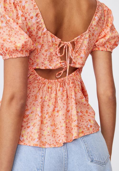 Cotton On - Maggie tie back babydoll blouse - libby ditsy melon