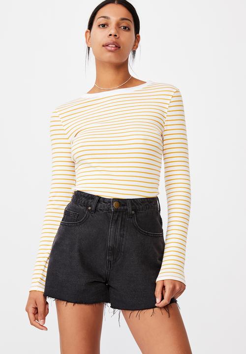Cotton On - The turn back long sleeve top - miki stripe white/ dark cali yellow
