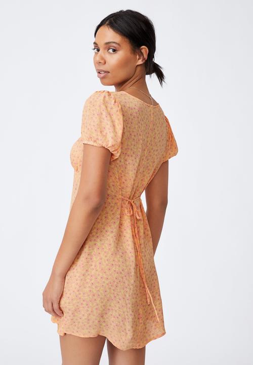 Cotton On - Woven essential tie back mini tea dress - sophie ditsy lemon mini