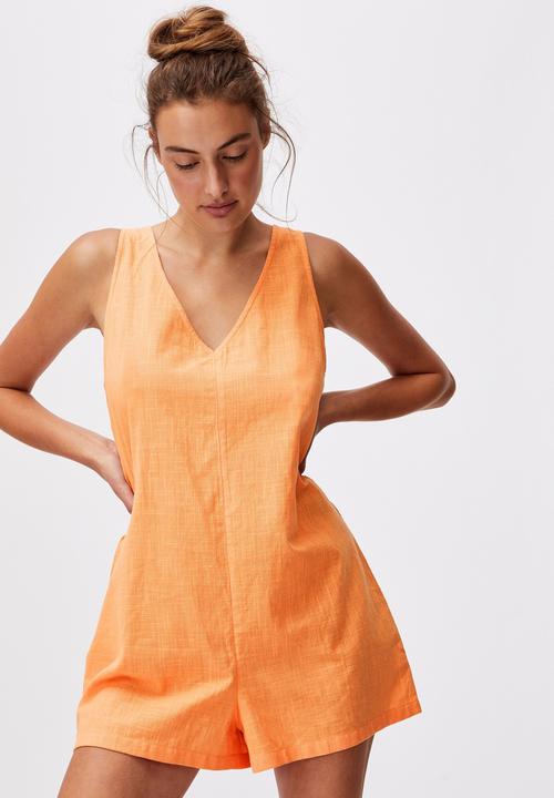 Cotton On - Woven jess tie back romper - melon