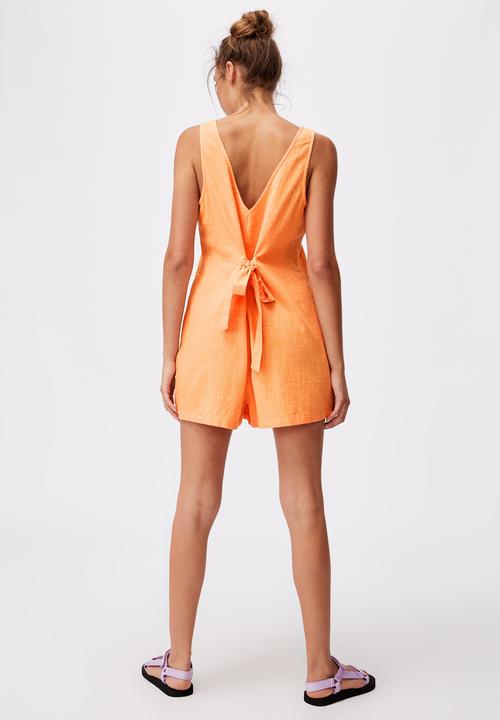 Cotton On - Woven jess tie back romper - melon