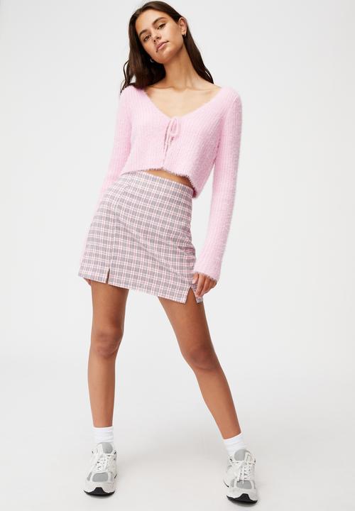 Factorie - Double split mini skirt - parker check honeysuckle