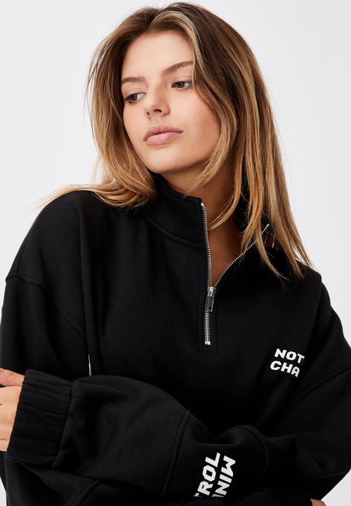 Factorie - Oversized qtr zip graphic crew - black