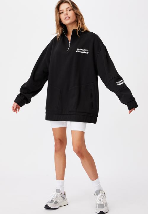 Factorie - Oversized qtr zip graphic crew - black