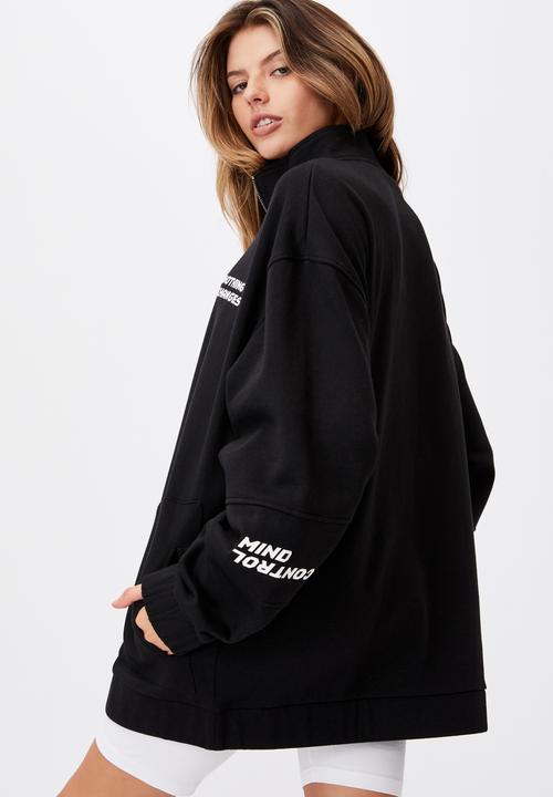 Factorie - Oversized qtr zip graphic crew - black