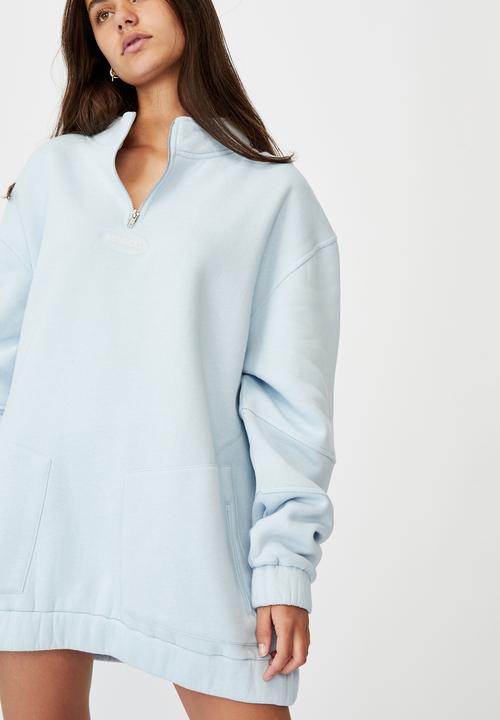 Factorie - Oversized qtr zip graphic crew - skyway blue