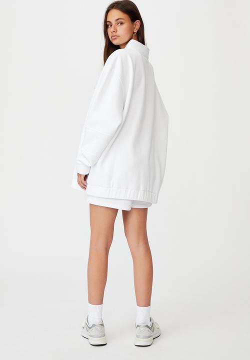 Factorie - Oversized qtr zip graphic crew - white