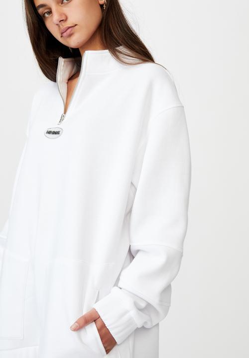 Factorie - Oversized qtr zip graphic crew - white