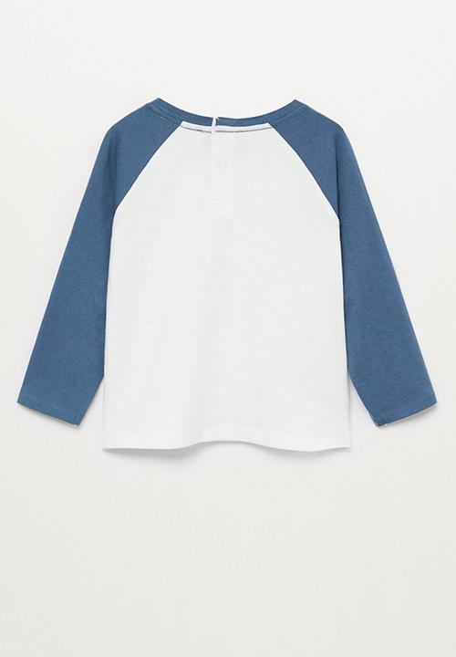 MANGO - Didac raglan tee - white & blue