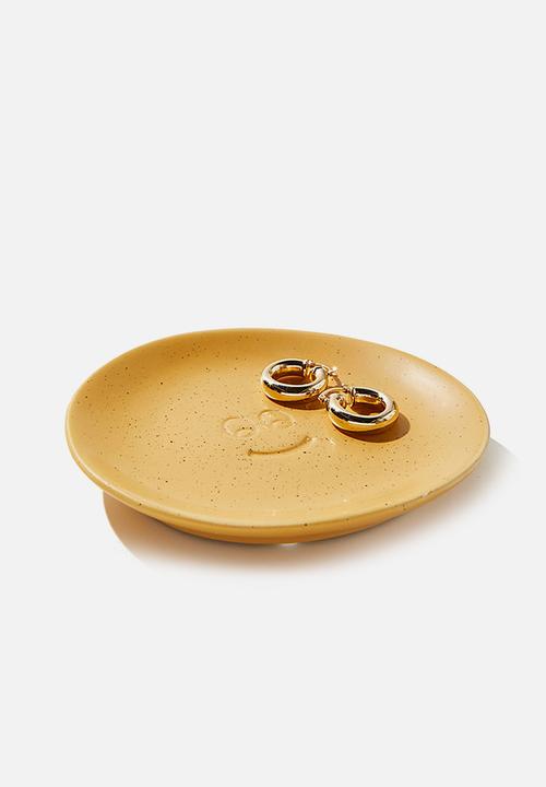 Typo - Mood ceramic  tray - mustard speckle happy face