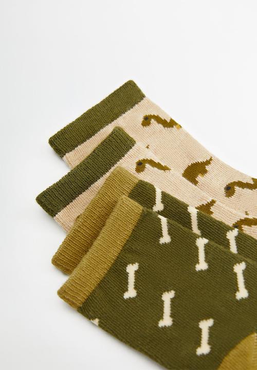 MANGO - Dino 2 pack socks - green & beige