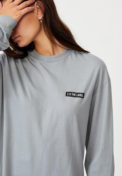 Factorie - Super oversized ls graphic tee - fog grey