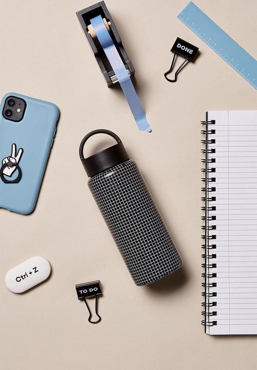 Typo - On the move metal drink bottle 350ml-black grid