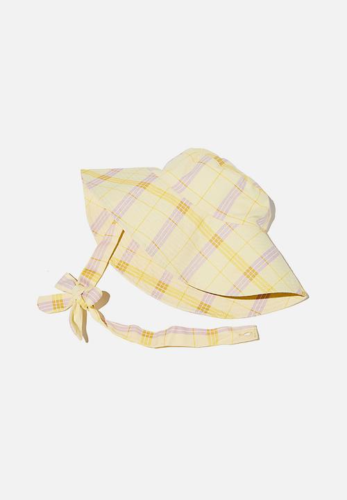 Rubi - Zahra wide brim sun hat - lemon blair check