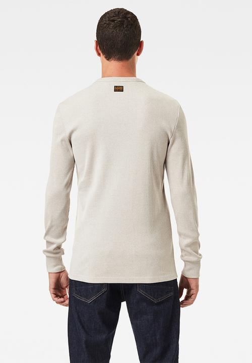 G-STAR - Plated rib ringer slim r t long sleeve - cream 