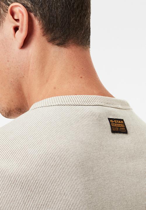 G-STAR - Plated rib ringer slim r t long sleeve - cream 