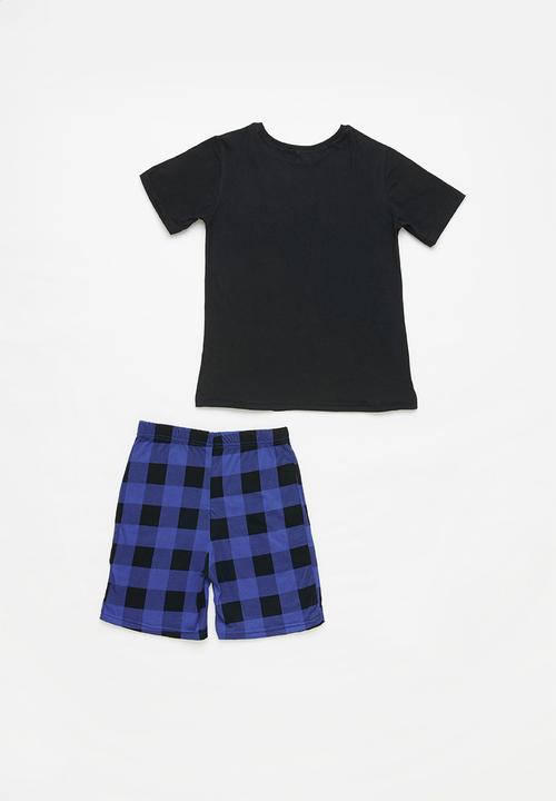 Pop Candy - Boys shorts & tee pj set - black & blue 