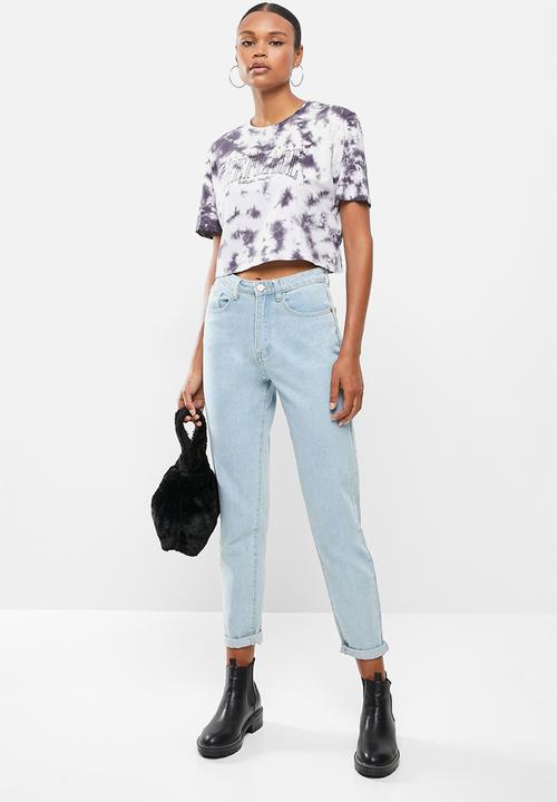 Factorie - Short sleeve crop graphic T-shirt - charcoal & white