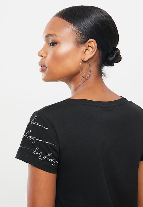 SISSY BOY - Blacked out basic top with diagonal all over bling transfer - black