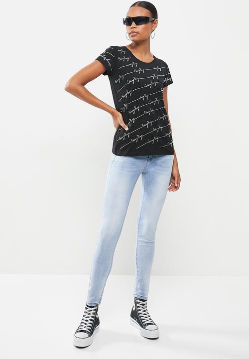 SISSY BOY - Blacked out basic top with diagonal all over bling transfer - black