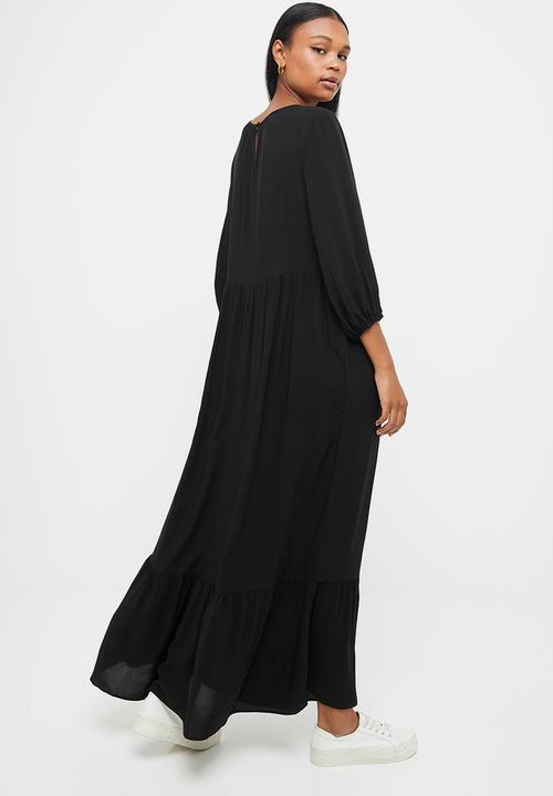edit - 3/4 bellow sleeve tiered maxi - black