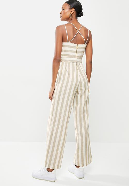 SISSY BOY - Stripe right jumpsuit - stone & white 