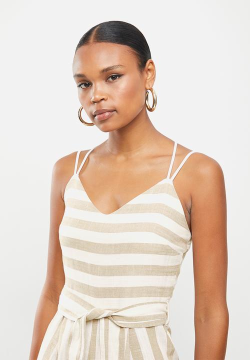 SISSY BOY - Stripe right jumpsuit - stone & white 