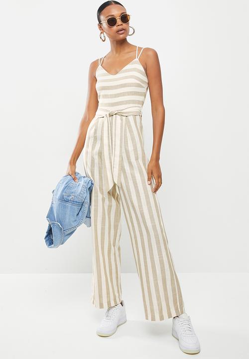 SISSY BOY - Stripe right jumpsuit - stone & white 