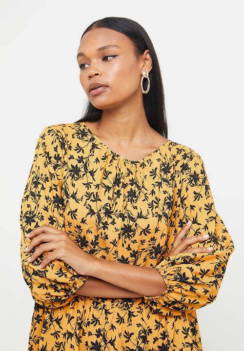 edit - 3/4 bellow sleeve tiered maxi - yellow & black 