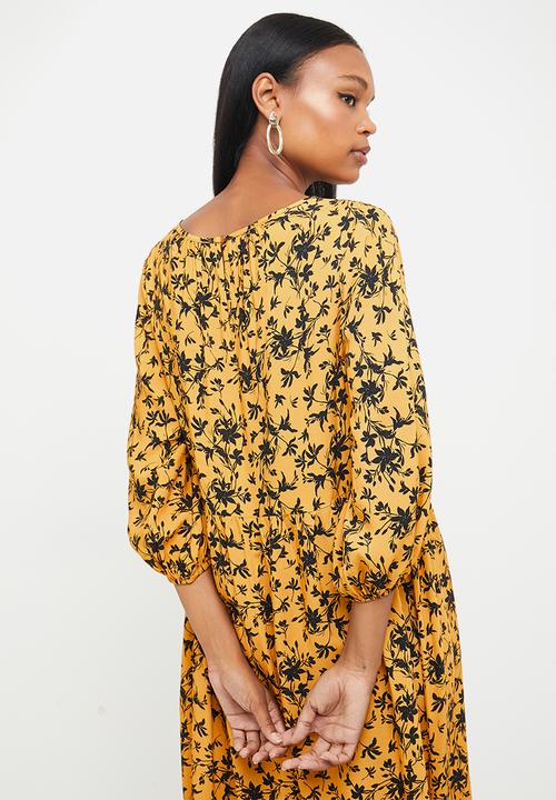 edit - 3/4 bellow sleeve tiered maxi - yellow & black 