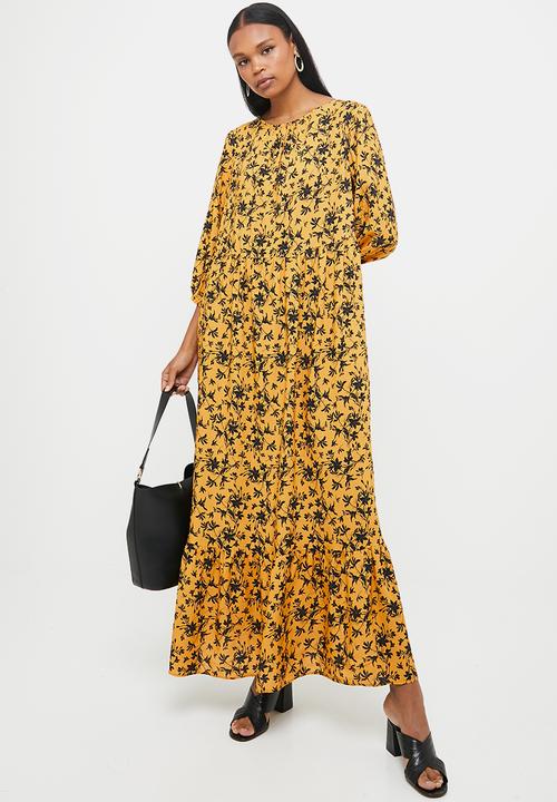 edit - 3/4 bellow sleeve tiered maxi - yellow & black 