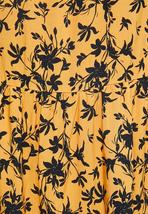 edit - 3/4 bellow sleeve tiered maxi - yellow & black 