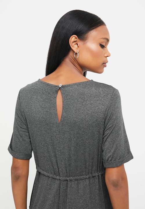 edit - Round neck waisted jumpsuit - grey