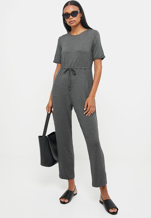 edit - Round neck waisted jumpsuit - grey